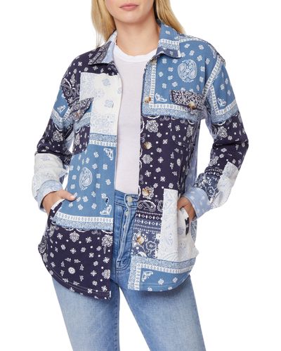 C&C California Remi Fleece Shirt Jacket In Indigo Bandana Patchwork At Nordstrom Rack - Blue