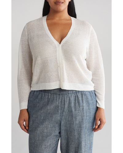 Eileen Fisher Short Organic Linen Cardigan - Gray