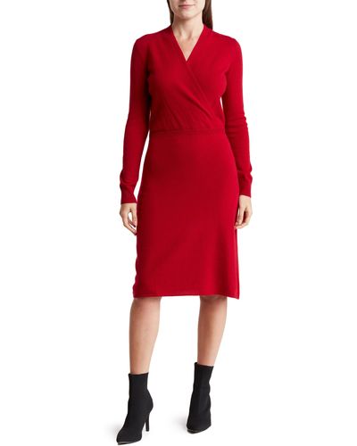 Sofiacashmere Long Sleeve Cashmere Sweater Dress - Red