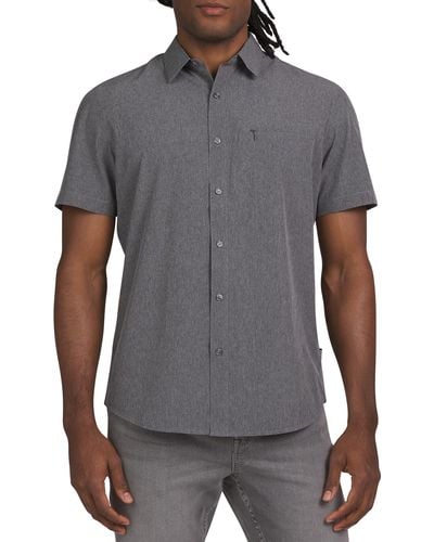 DKNY Lorin Short Sleeve Button-down Tech Shirt - Gray