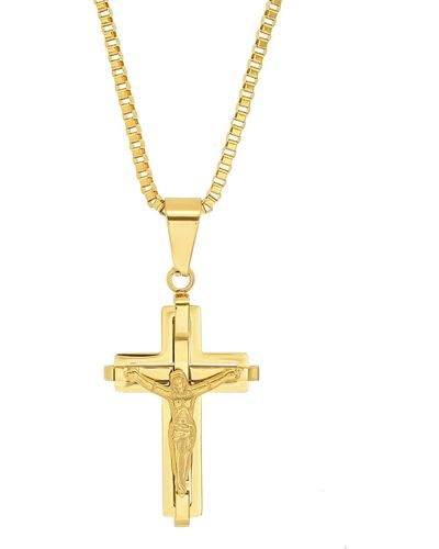 HMY Jewelry Mens' 18k Gold Plate Stainless Steel Crucifix Pendant Necklace - Metallic