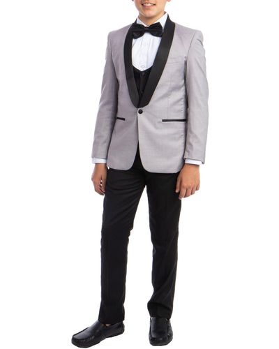 Perry Ellis Solid Shawl Collar 5-piece Tuxedo - Gray