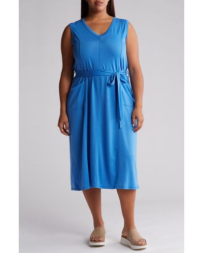 Bobeau Tie Waist Jersey Tank Dress - Blue