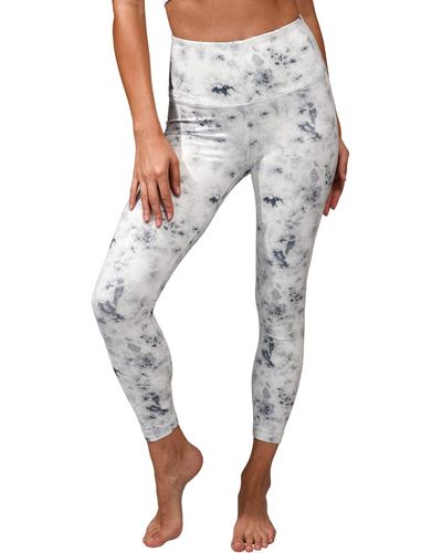 90 Degrees Lux Printed High Waist Ankle Leggings - Gray