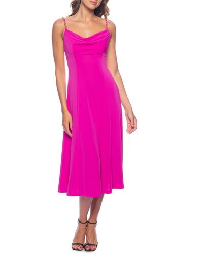 Marina Cowl Neck Cocktail Midi Dress - Pink