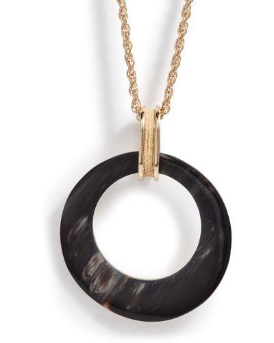 Akola Raffia & Horn Reversible Pendant Necklace In Black/white At Nordstrom Rack