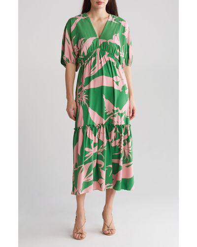 Taylor Dresses Floral Elbow Sleeve Empire Waist Maxi Dress - Green