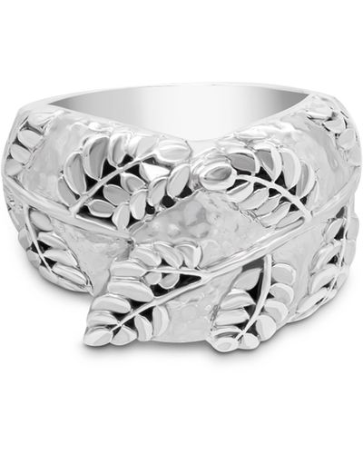 DEVATA Sterling Silver Leaf Design Band Ring - White