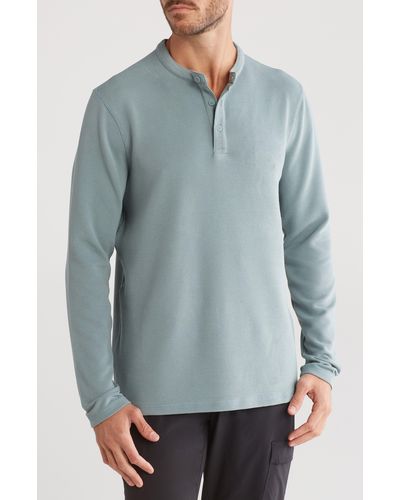 90 Degrees Supreme Waffle Knit Henley - Blue