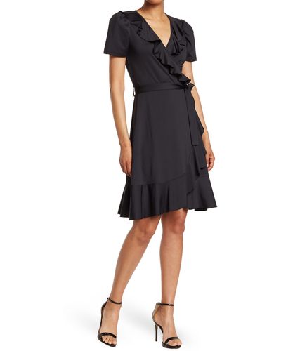 Love By Design Viola Faux Wrap Mini Dress - Black