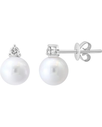 Effy 14k White Gold Diamond & Freshwater Pearl Stud Earrings