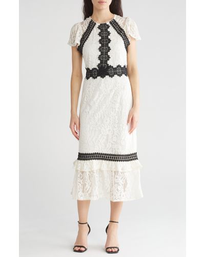 Rachel Parcell Mixed Lace Midi Dress - White