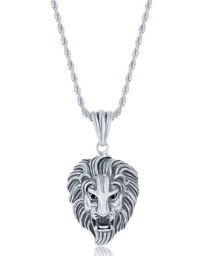 Black Jack Jewelry Oxidized Lion Pendant Necklace - Blue