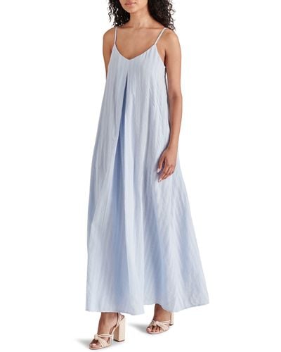 Steve Madden Stripe Inverted Pleat Cotton Maxi Dress - Blue