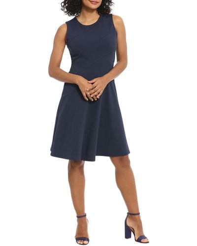 London Times Seamed Fit & Flare Dress - Blue