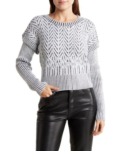 DKNY Herringbone Crop Sweater - Gray