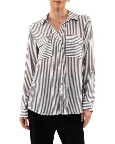 Blu Pepper Stripe Button-up Shirt - Gray