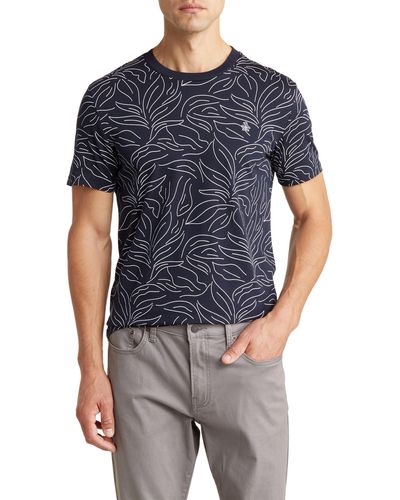 Original Penguin Tonal Leaf Print Cotton T-shirt - Blue