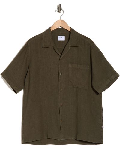 NN07 Julio 5706 Short Sleeve Linen Button-up Camp Shirt - Brown