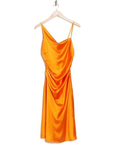 Lucy Paris Pierre Ruched Satin Dress - Orange