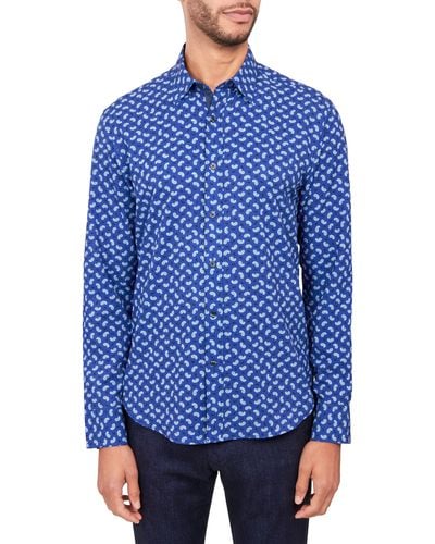Con.struct Slim Fit Paisley Print Four-way Stretch Performance Button-up Shirt - Blue