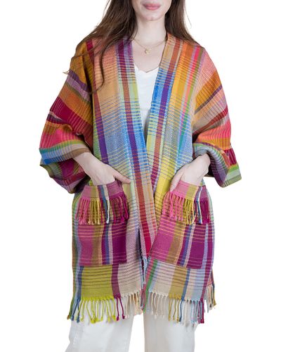 Saachi Rainbow Plaid Wool & Cotton Cardigan - Multicolor