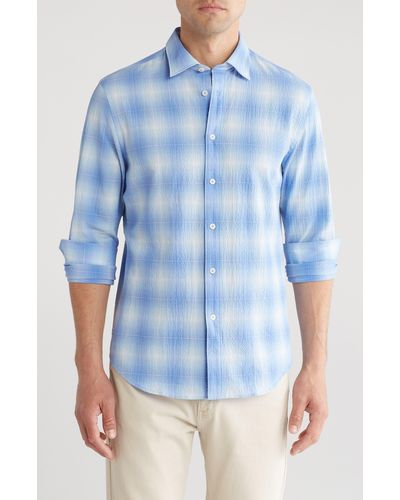 Bugatchi Print Stretch Cotton Long Sleeve Button-up Shirt - Blue