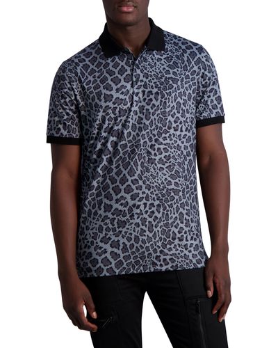 Karl Lagerfeld Cheetah Print Polo Shirt - Blue