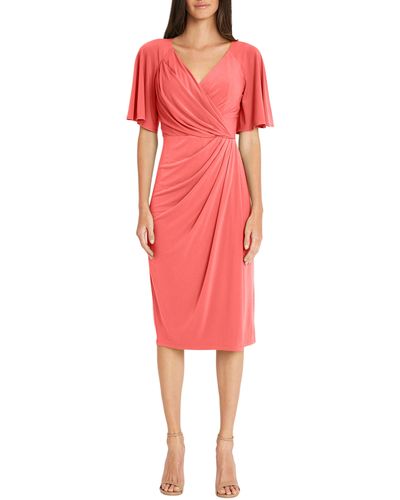 Maggy London Flutter Sleeve Faux Wrap Dress - Red