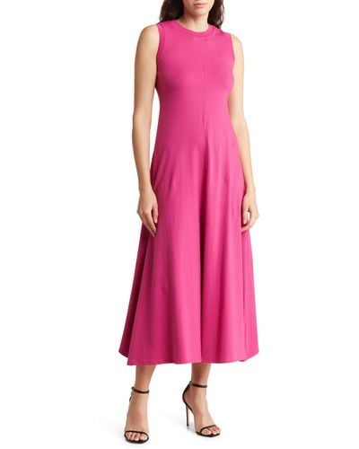 Tahari A-line Stretch Cotton Midi Dress - Pink