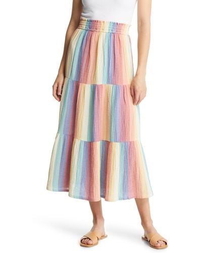 Marine Layer Corrine Rainbow Stripe Tiered Maxi Skirt - Multicolor