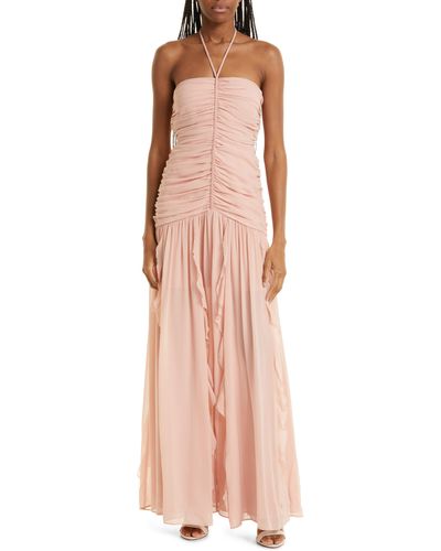 Veronica Beard Lucine Ruched Silk Halter Dress - Pink