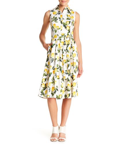 Chetta B Front Button Lemon Print Dress - Yellow