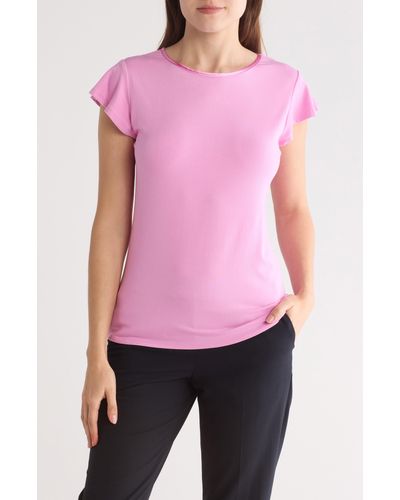 Tahari Crewneck Flutter Cap Sleeve T-shirt - Pink
