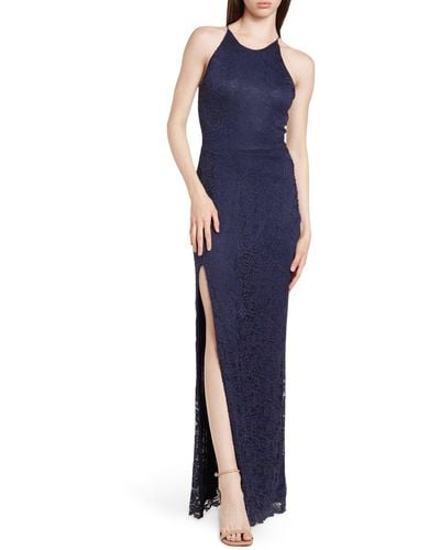 Love By Design Vesta Stretch Lace Maxi Dress In Navy At Nordstrom Rack - Blue