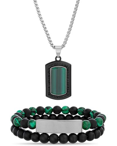 Nautica Malachite Dog Tag Pendant Necklace & Beaded Bracelets Set - Green