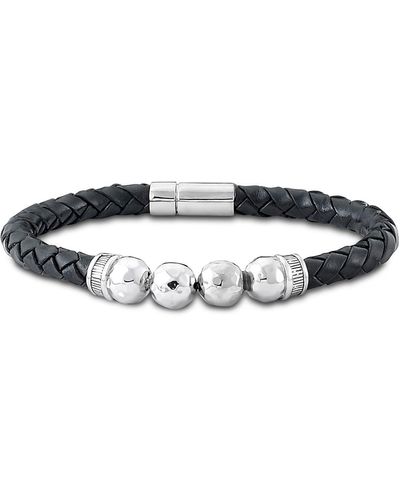Samuel B. Sterling Silver And Black Leather Chain Bracelet