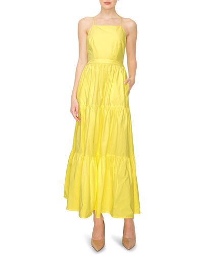 MELLODAY Tiered Fit & Flare Maxi Dress - Yellow