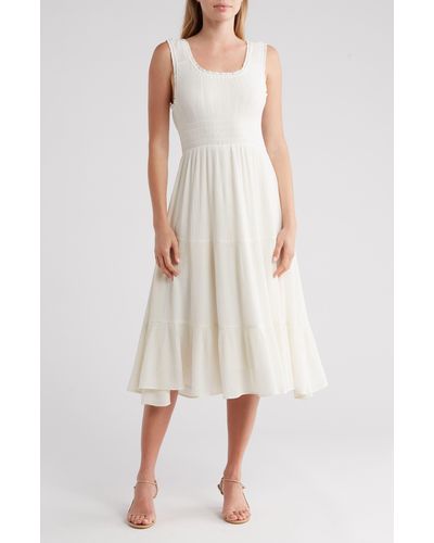 Rachel Parcell Smocked Tiered Midi Dress - Natural