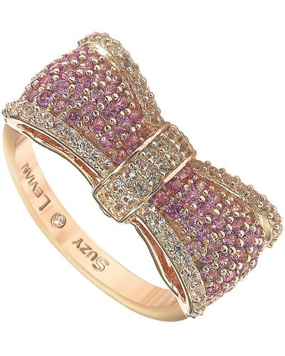 Suzy Levian Sterling Silver & Pink Sapphire Bow Ring
