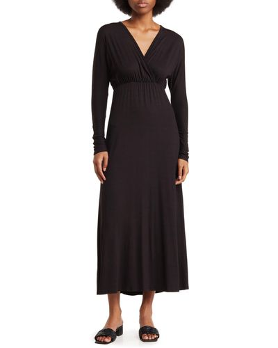 Go Couture Long Sleeve Empire Waist Maxi Dress - Black