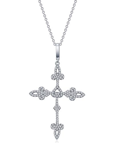 Lafonn Simulated Diamond Fleur De Lis Pavé Cross Pendant Necklace - White