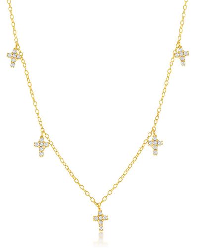 Simona Cz Cross Charm Necklace - Metallic