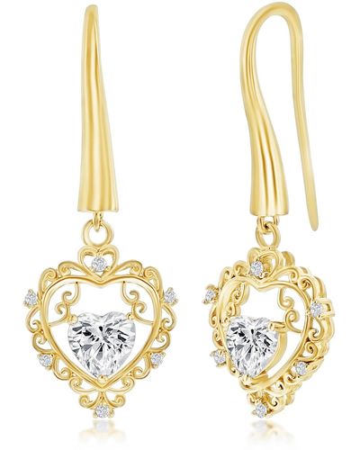 Simona Cubic Zirconia Heart Dangle Earrings - Metallic
