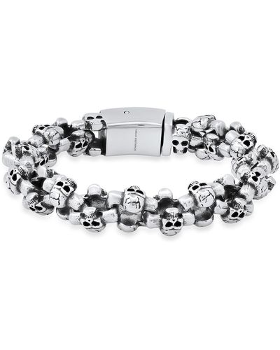 HMY Jewelry Stainless Steel Skull Chain Bracelet - Metallic
