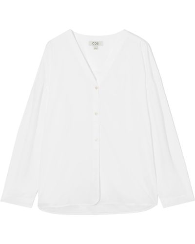 COS Collarless Cotton Button-up Shirt - White