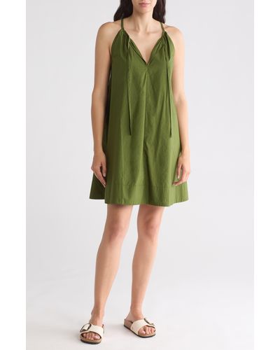 Melrose and Market Tie Neck Sleeveless Poplin Dress - Green