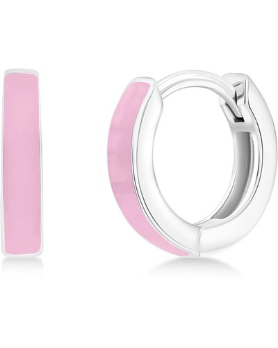 Simona Enamel Huggie Hoop Earrings - Pink