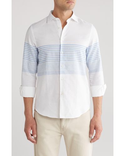 Bugatchi Axel Shaped Fit Stripe Linen Blend Button-up Shirt - White