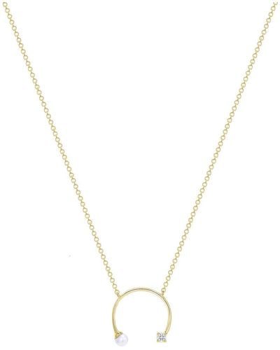 Ron Hami 14k Yellow Gold 3-3.5mm Cultured Pearl & Diamond Half Circle Pendant Necklace - Blue